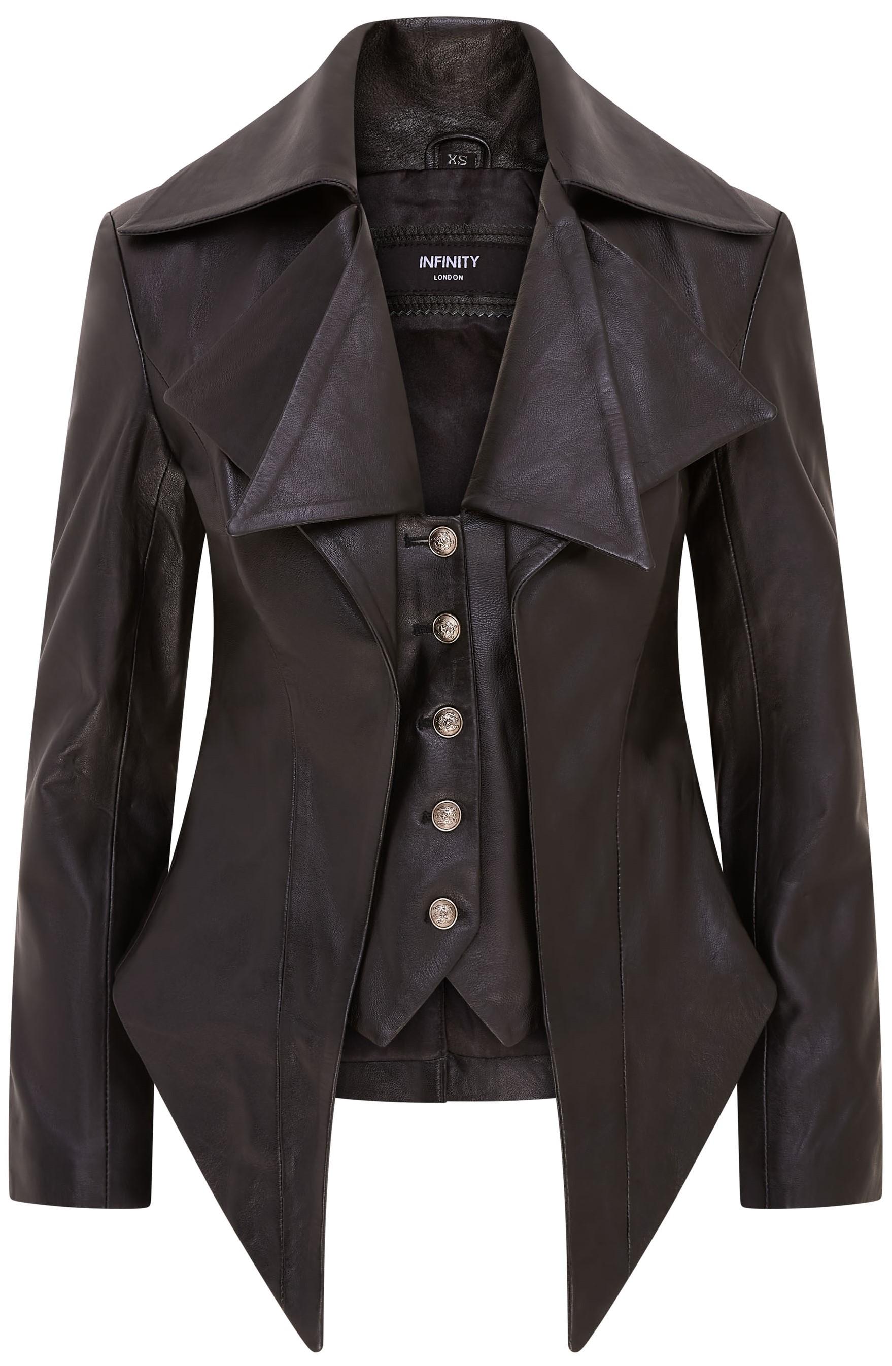 Mittellange Gothic-Lederjacke im Edwardian-Stil für Damen - Sandvika