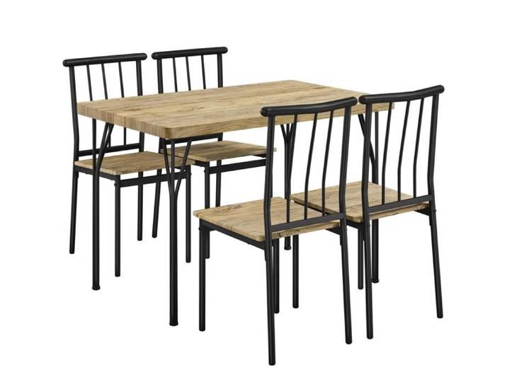 Ensemble Table à Manger Carrée 4 Chaises Bois MDF et Métal pour Cuisine Terrasse Balcon et Studio Brun YAHEETECH
