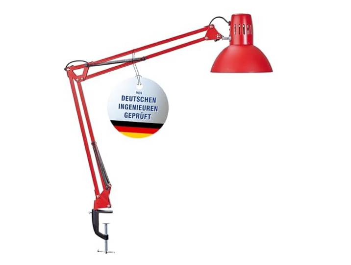 MAUL Klemmlampe rot E27 MAULstudy platzsparende Tischklemme aus Metall