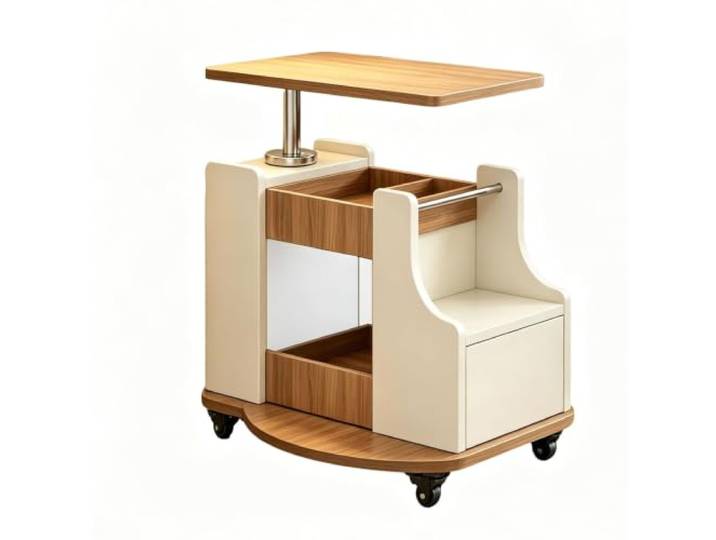Beistelltisch aus Holz, Mobil, Schublade, 360° Drehbare Tischplatte Hub-Couchtisch, Höhenverstellbar, Rollbarer Aufbewahrungswagen für Wohnzimmer(#C)