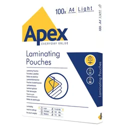 Fellowes Laminierfolien A4 Apex Light Duty, Laminierfolien im A4-Format, dünne Stärke, Packung mit 100 Laminierfolien