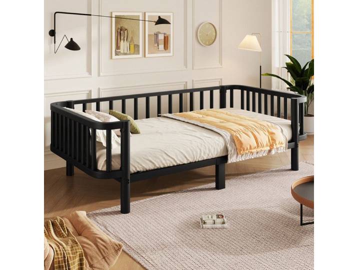 Luscriate - Cadre de lit de jour 90x200cm 2-en-1 Lit/Sofa Métal Sommier Acier Design Moderne Chambre/Studio - Noir