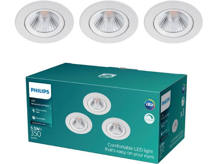 Philips Sparkle inbouwspot - 3-lichts - wit