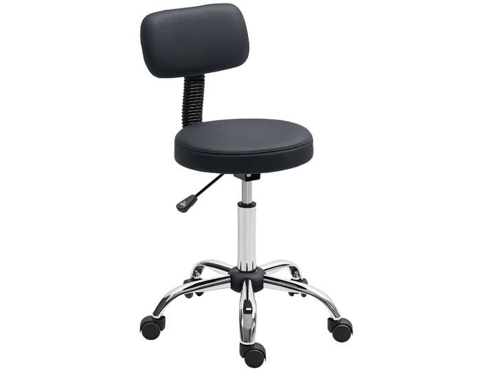 Homcom Tabouret pivotant à roulettes et dossier réglable en hauteur 78-93 cm Noir