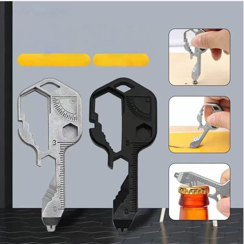 INF Multi-outil 24-en-1 en forme de clé - Clé à vélo portable et outil de porte-clés Argent