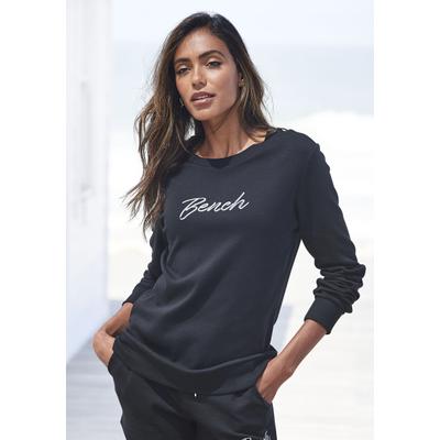 Sweatshirt BENCH. LOUNGEWEAR, Damen, Gr. 32/34, schwarz, Interlock, Obermaterial: 100% Baumwolle, unifarben, Basic, Basic schmal normal, Rundhals, Bündchen, Sweatshirts Sweatshirt, mit Logostickerei, Loungewear