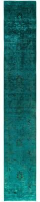 Overton "Overdyed One-of-a-Kind Hand-Knotted Area Rug - Green - 2' 7"" x 16' 5"""