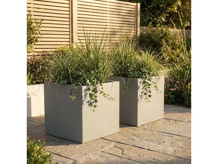 2er-Set Pflanzkasten 51L aus Kunststoff, 47cm, beton-grau