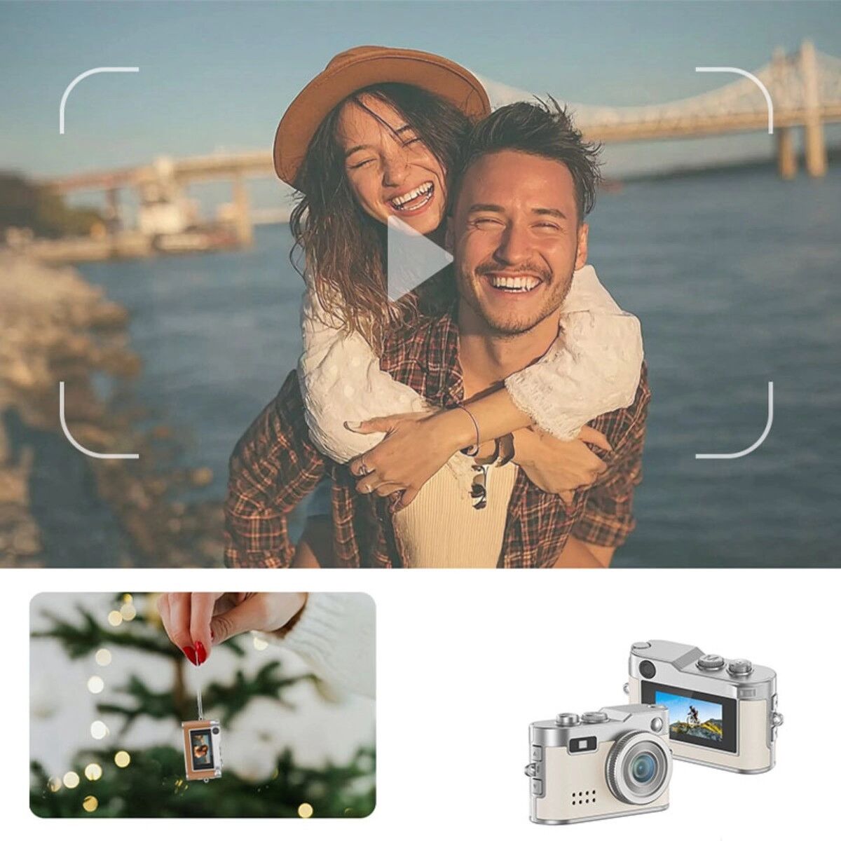 INF Mini-Digitalkamera – Echtes 1080P/2K, Echtes 5MP-Objektiv (20MP-Interpolation), Type-C-Ladung, OTG & C10 SD-Karten Weiß