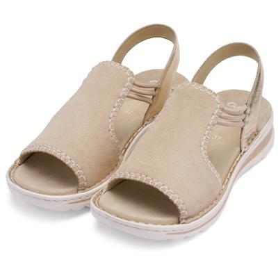 Keilsandalette ARA "TAMPA", Damen, Gr. 39, Leder, beige (sand), Glattleder, Veloursleder, metallic, Basic, Schuhe, Keilsandalette, Bequemschuh in Schuhweite G (= weit)