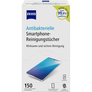 ZEISS Reinigungstücher Smartphone, antibakteriell, feucht, für Smartphones, einzeln verpackt, 150 Tücher