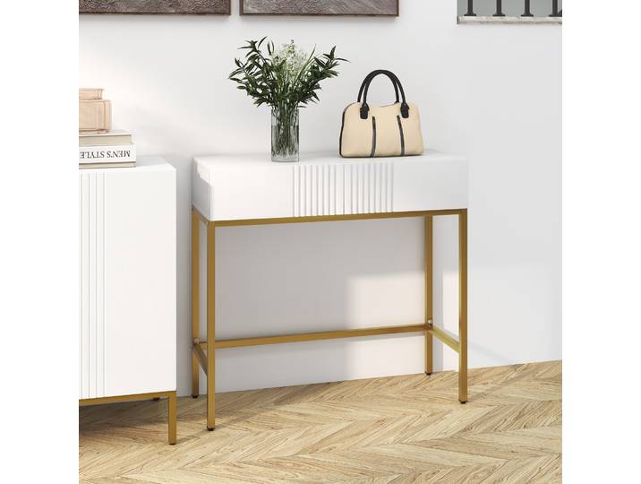 HOMCOM Table Console 2 Tiroirs Acier Blanc 80x31,5x75 cm