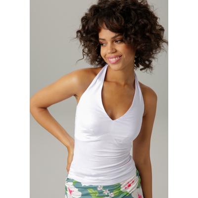 Neckholdertop ANISTON CASUAL, Damen, Gr. 42, weiß, Single Jersey, Obermaterial: 95% Viskose, 5% Elasthan, unifarben, sehr figurbetont taillenbedeckt, V-Ausschnitt, Tops Neckholdertop, mit Trägern zum Knoten