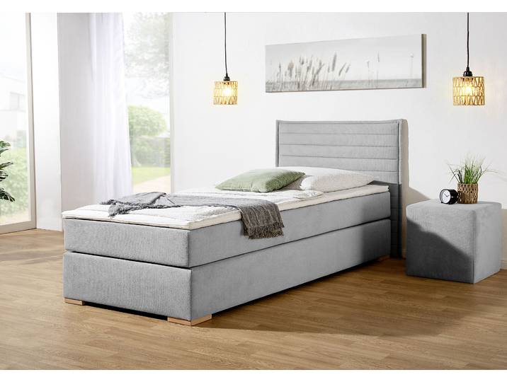 Boxspringbett, 7-Zonen-Tonnentaschenfederkern, Grau, 118×205 cm, Klassisch, Home Affaire