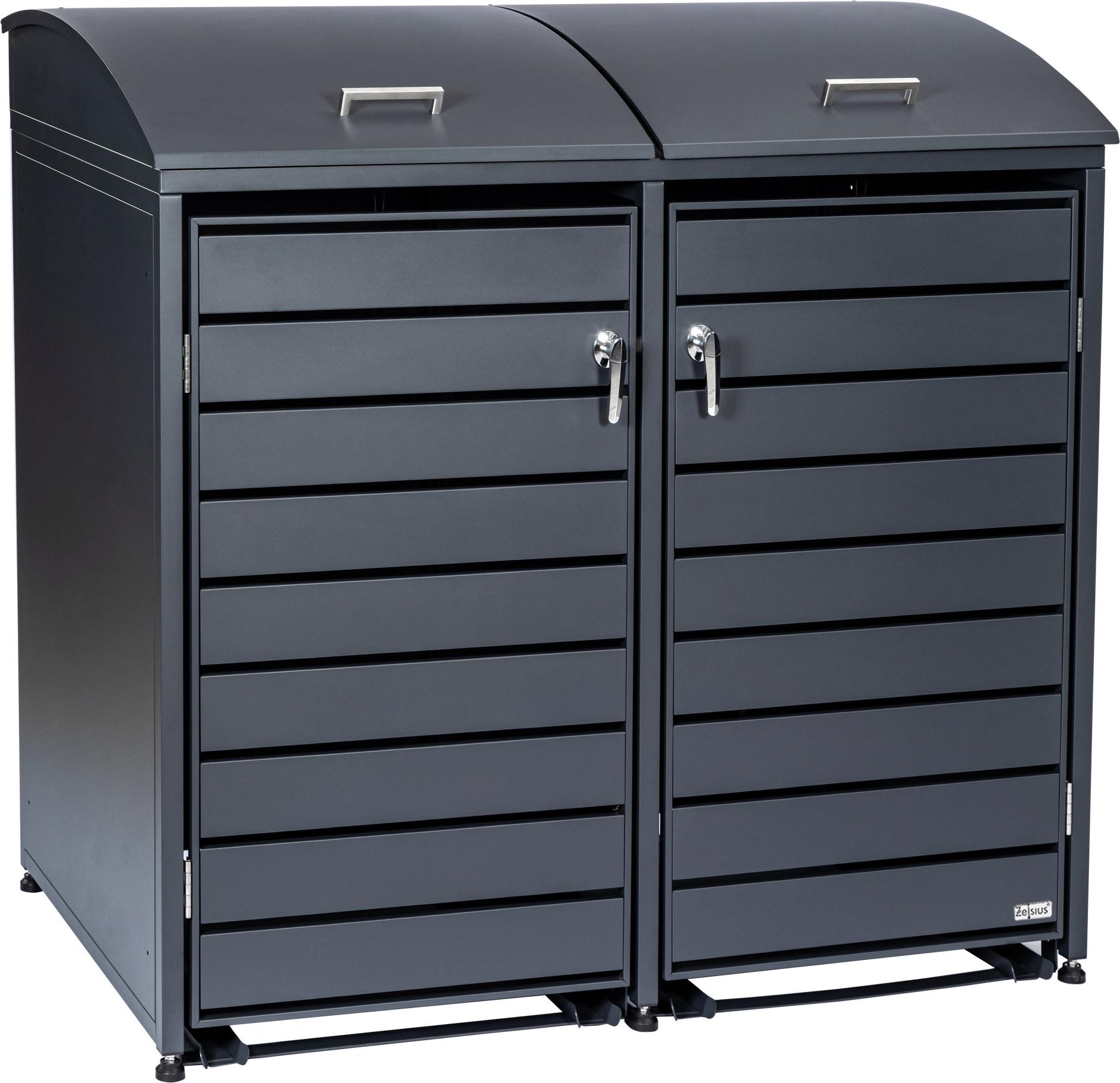 Zelsius Mülltonnenbox mit abgerundetem Deckel für zwei 120 - 240 Liter Mülltonnen Anthrazit RAL 7016