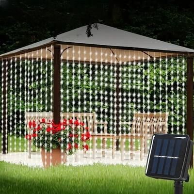 Uplift Picks Solar LED Curtain String Lights With 8 Modes For Garden Decor white 3mx3m 300leds