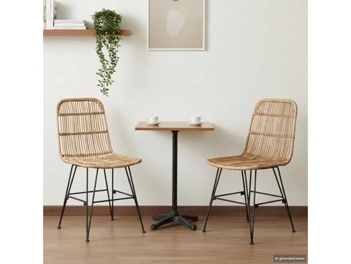 LPERTGFHU Esszimmerstuhl 2er Set Rattan Stahl-Rahmen Natur 41x55x85 cm Atmungsaktive Sitzfläche, Mit integrierter Fußstütze, Stabiles Metall-Design