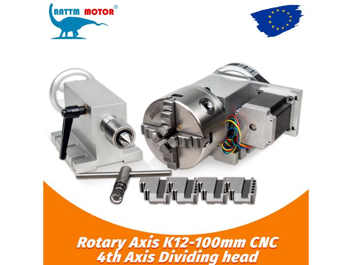 【DE Stock】Mandrin à 3/4 mors 4ème axe K11-100mm / K12-100mm / K11-80mm + Contre-pointe, Tête d'indexation, Axe rotatif - Pour routeur CNC / Machines à bois