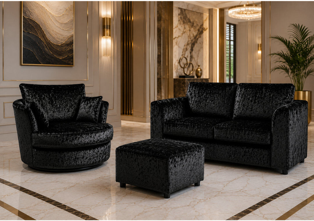 Canora Grey 3 Piece Velvet Standard Living Room Set Black 3
