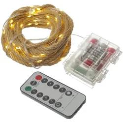 MARELIDA LED Lichterkette Seil Jute Deko Kordel Tau 40LED 5m Timer 8 Funktionen outdoor
