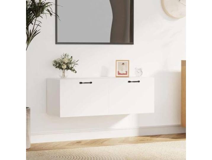 KGHFDVB Wandschrank Weiß 100x36,5x35 cm Holzwerkstoff 2 Schubladen, Wandmontage, Platzsparend, Feuchtigkeitsbeständig, Montageanleitung Inklusive