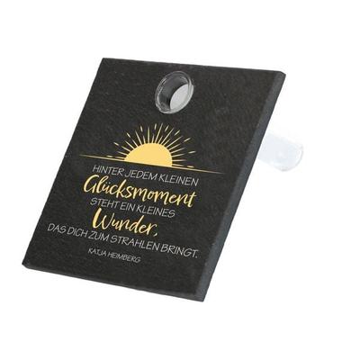 Schiefertafel mit Glasvase - Glücksmoment