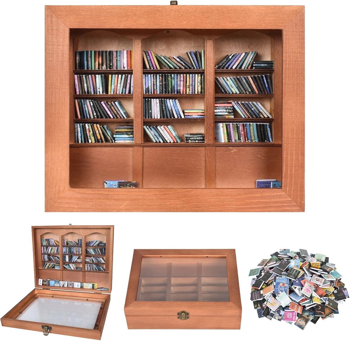 Decoratieve Miniatuur Boekenkast voor Stressvermindering met 200 Boekornamenten