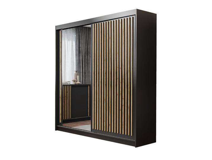 Compleo Schwebetürenschrank mit Spiegel und Lamellen ROY, Modern design