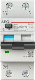AEG Busch-Jäger FI/LS-schakelaar DN100B10/A30, 1P+N, Type A, 10A, 30mA, 10kA