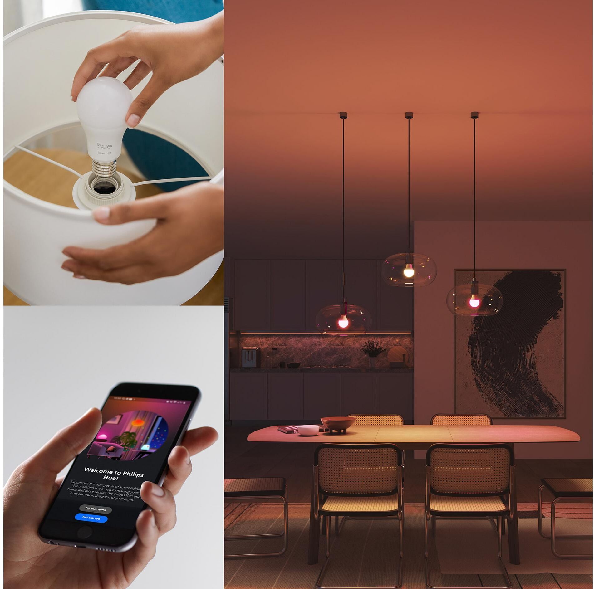 Philips HUE Smarte LED-Leuchte "Essential, E27, 8 W, White & Colour, 3 Stück", bunt (weiß), H: 111cm, Leuchten, Smarte LED-Leuchte weiß H: 111cm