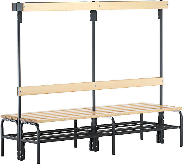 Umkleidebank mit Hakenleisten, beidseitig, 8 Haken 1500 mm, anthrazit, Schuhrost Sypro