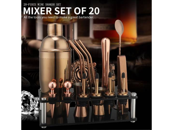 Ensemble de shaker à cocktail 20 pièces, Kit de barman avec support, ensemble de Bar de mixologie, ensemble de mélangeur de boissons avec accessoire essentiel, outil, livret de recettes