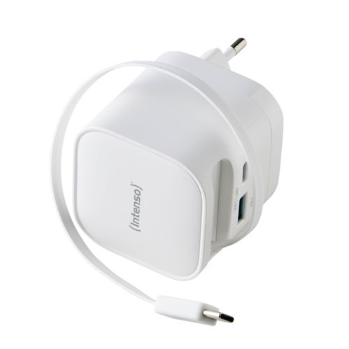Intenso Power Adapt. W65ACIC 65W 2xUSB-C/USB-A ausziehb.Kab. weiß