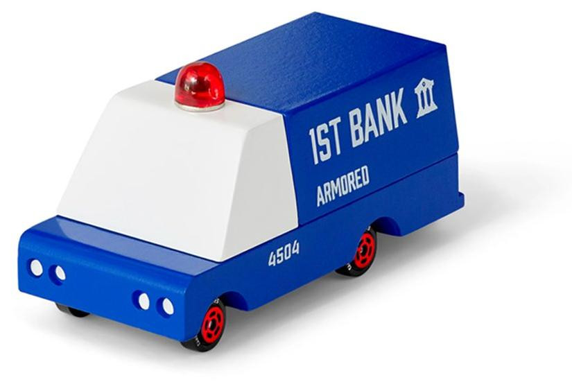 Candylab houten speelgoedauto - gepantserde bus, wit en rood
