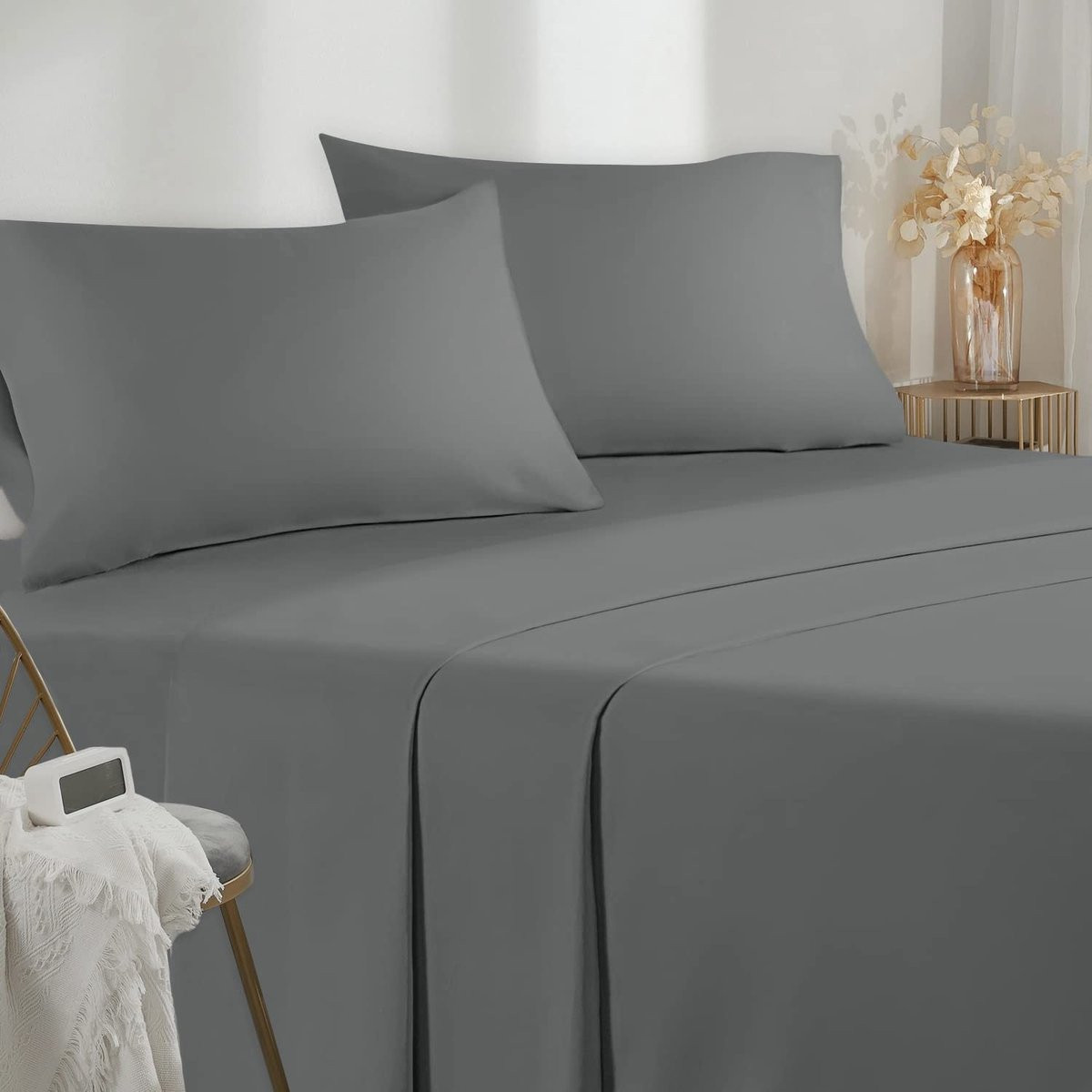 Solidchoice 4-delige beddenset van microfiber in donkergrijs, 140 x 200 cm