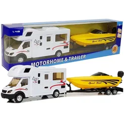 Wohnmobil mit gelbem Motorboot und 1:48 Reibungsantrieb