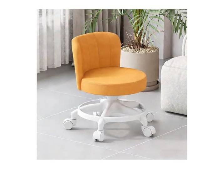 Rollhocker Mit Rädern, Rückenlehne, Geräuschloser Drehstuhl Mit Rollen Der 200 Kg Wiegt. Stuhl For Den Täglichen Gebrauch Zu Hause(Orange)