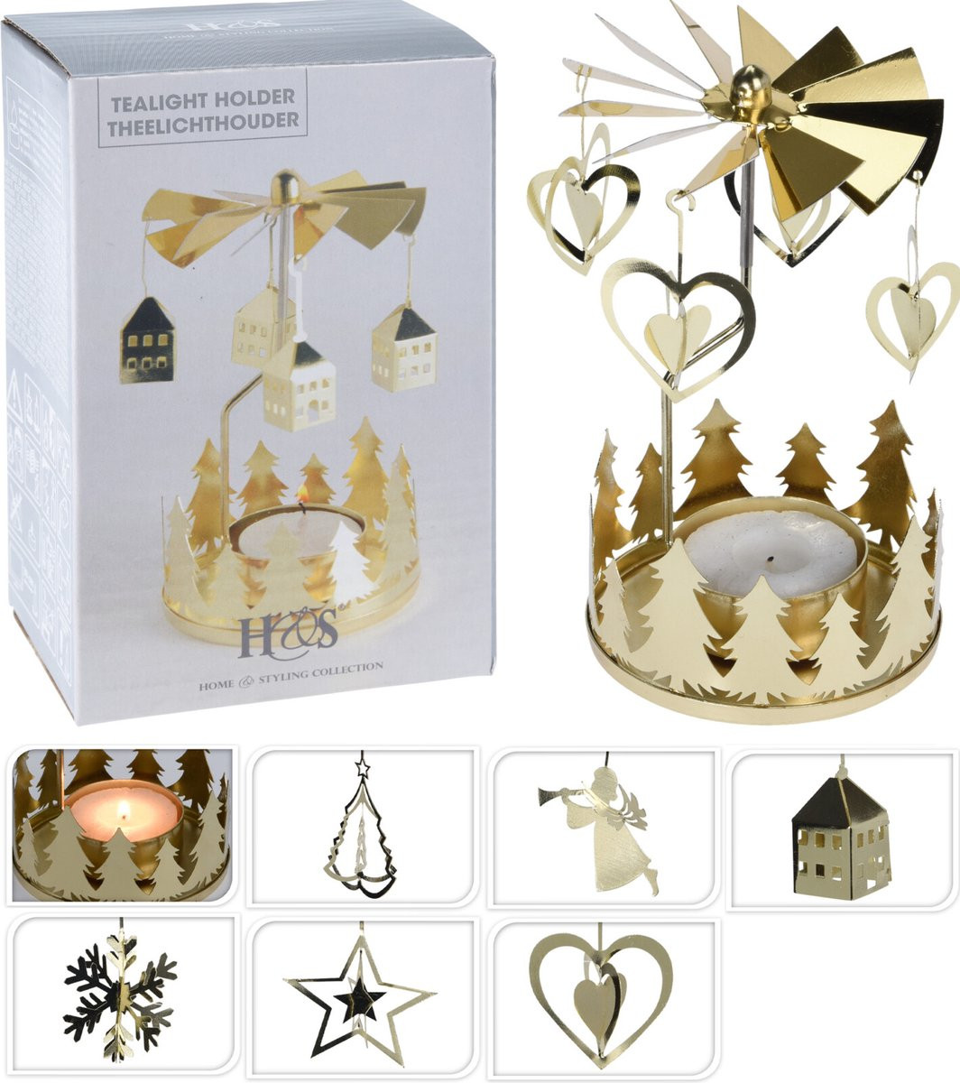 Gouden theelichthouder carrousel voor adults
