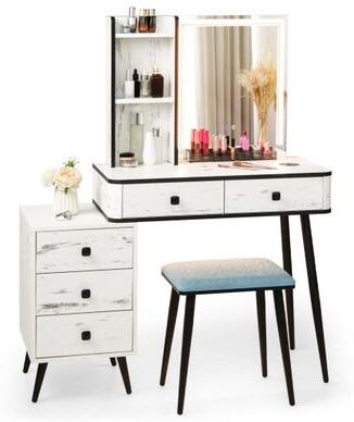 Costway Vanity Makeup Table Set with Lighted Mirror-White