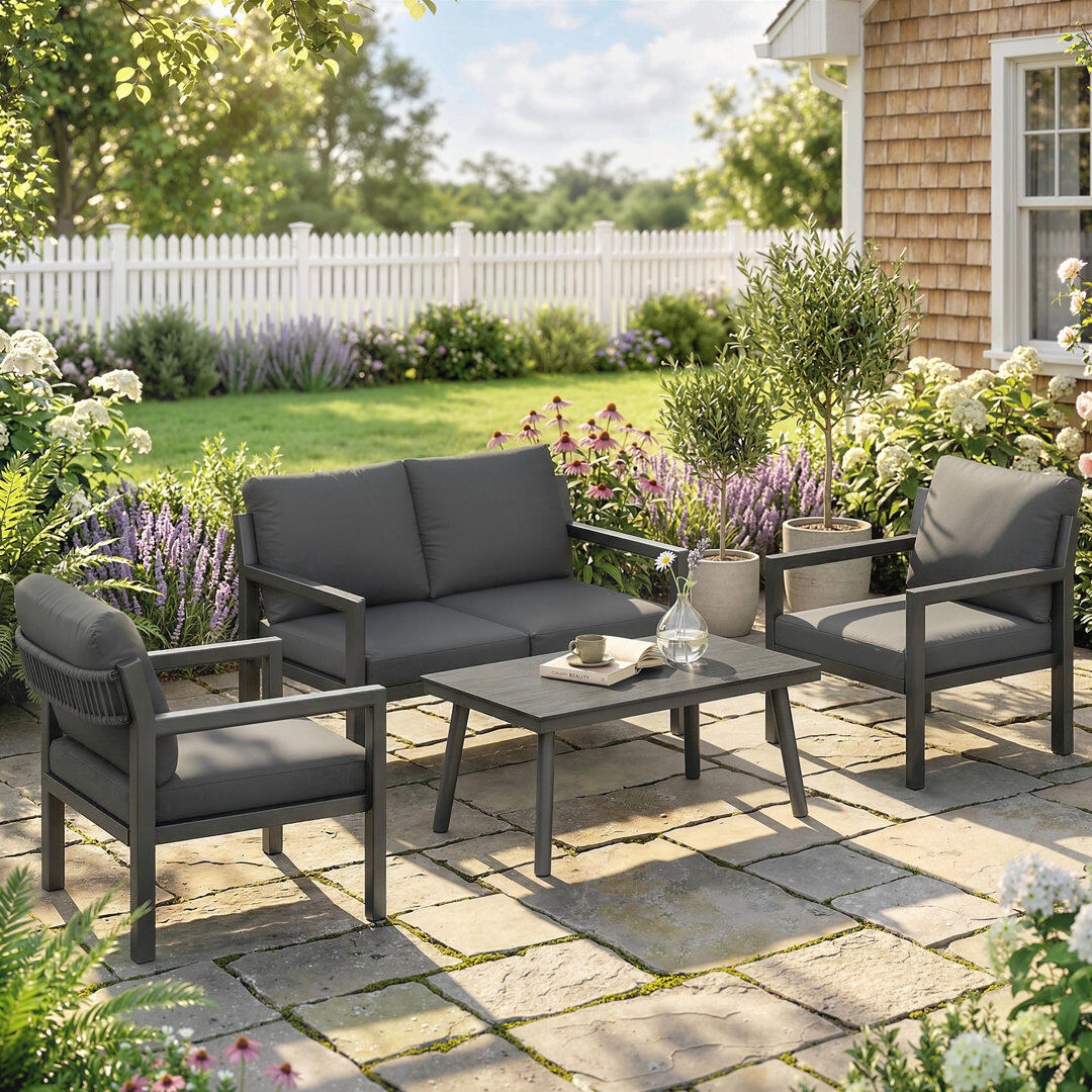 Outsunny 4 Seater Rattan Garden Furniture Set with Cushions Grey Cushion/Black Frame 4