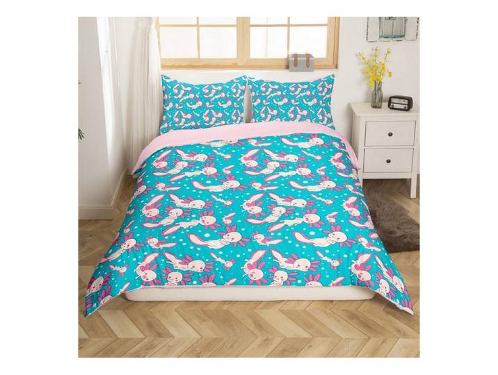 LuxusKollektion Kinderbettwäsche Bettbezug Set Axolotl 200x200cm Mehrfarbig