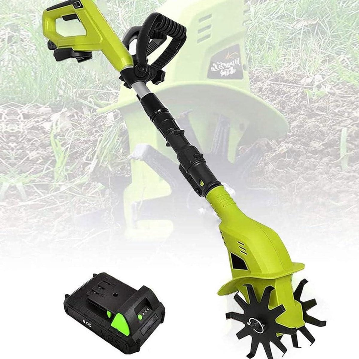 Elektrische Cultivator Accu Tuinfrees Groen - Verstelbare Lengte tot 127 cm