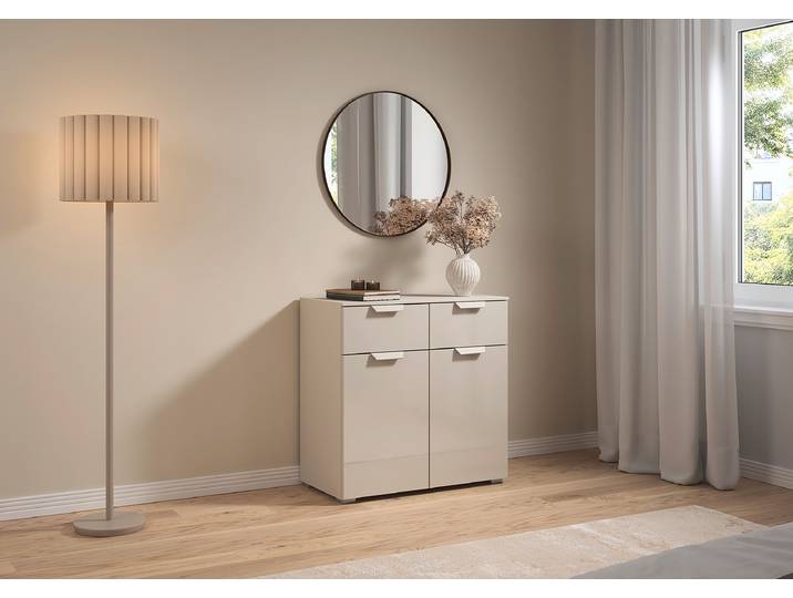 Kommode Aditio mit 2 Türen 80 x 81 x 42cm Beige/Glas Kaschmir/Kaschmir Beige