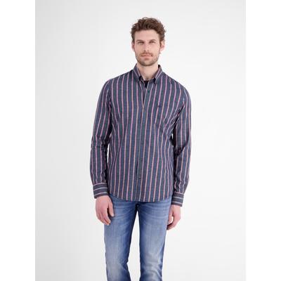 Langarmhemd LERROS "Herrenhemd mit Längsstreifen aus pflegeleichtem Mischgewebe", Herren, Gr. M, Normalgrößen, blau (classic navy), 76% Baumwolle, 24% Polyester, Hemden