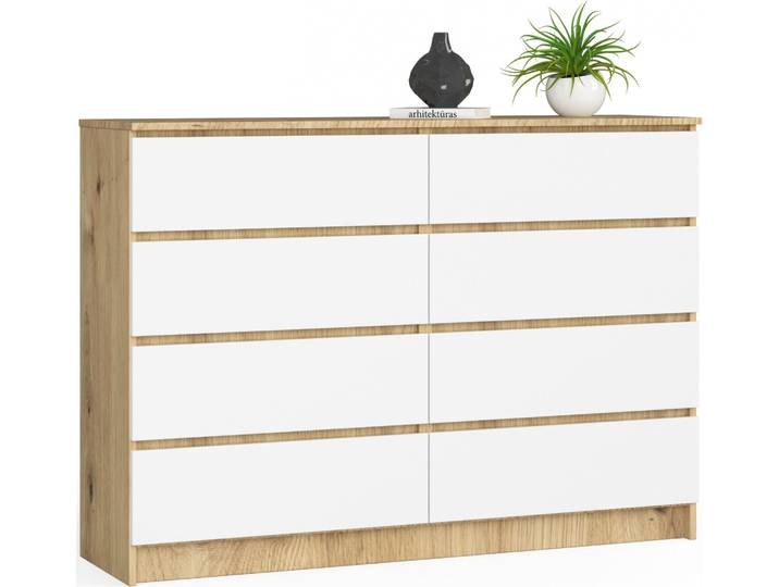 Akord Dressoir 8 Tiroirs Chêne Artisan/Blanc 138X40X99
