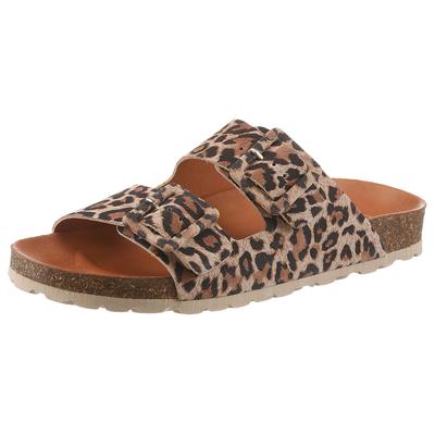 Pantolette VERBENAS "Randell Leopardo", Damen, Gr. 40, Leder, braun (leo), Schuhe Pantolette, Sommerschuh, Schlappen, Hausschuh mit Softfußbett
