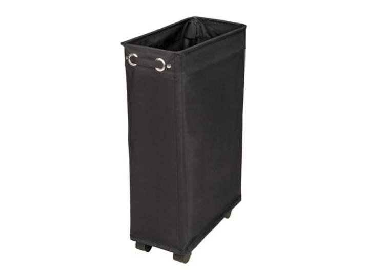 WENKO Panier à linge CORNO Panier linge roulettes étroit Capacité 43 l Gain de place Poignets de transport Pratique et flexible Polyester 18.5x60x40 cm Noir