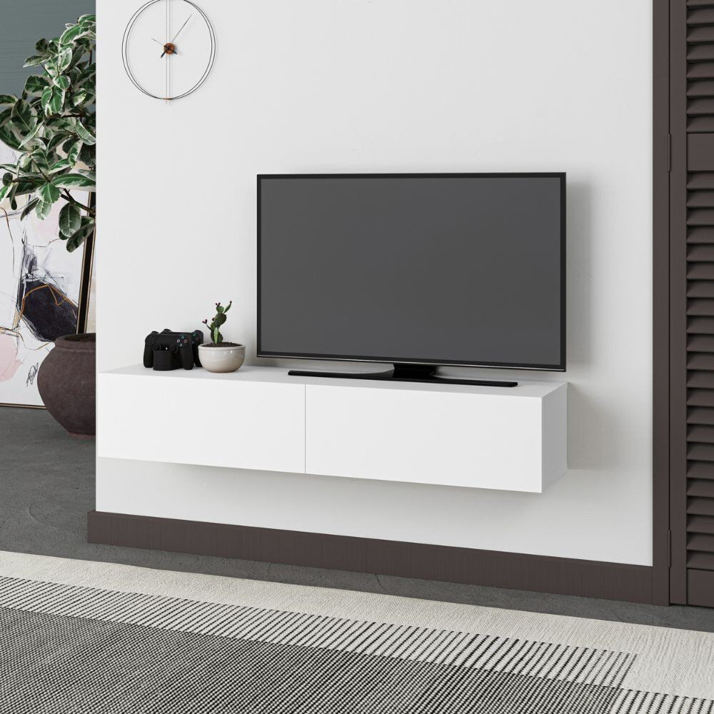 Latitude Run Bowning Wall-Mounted TV Stand for TVs Up to 42 Inches Stylish and Functional Entertainment Unit White/White 60"