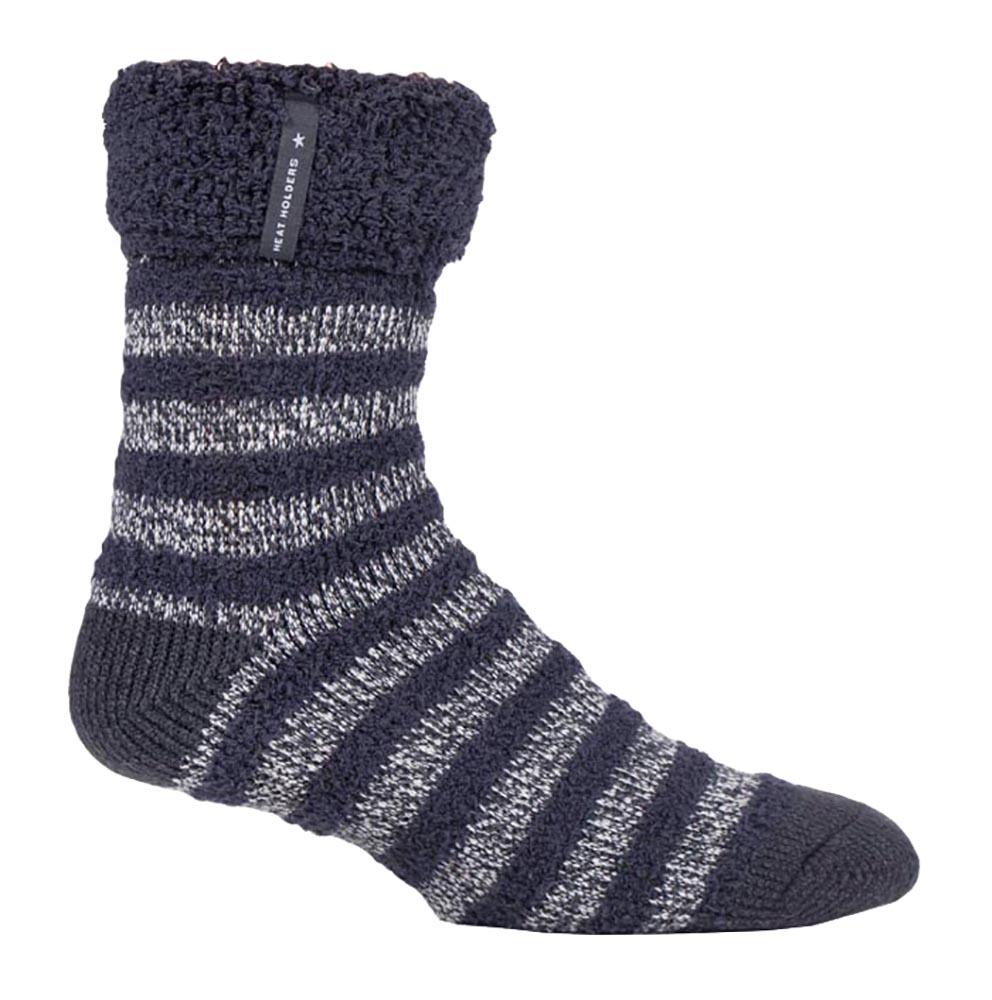 Heat Holders - Luxe fleece gevoerde bedsokken voor heren - Houtskoolstreep (Olwen)