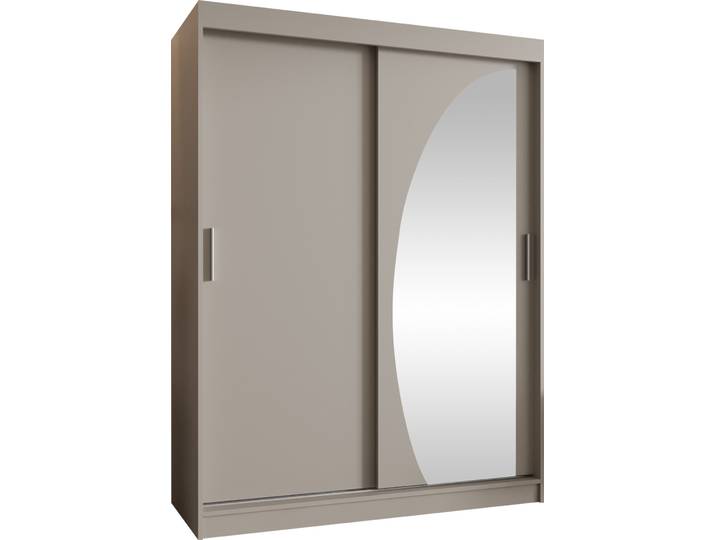 MIRJAN24 Kleiderschrank Wika 150, Schwebetürenschrank mit zwei Kleiderstangen, Garderobe (Farbe: Cashmere, Größe: 150 cm, mit Schubladen)